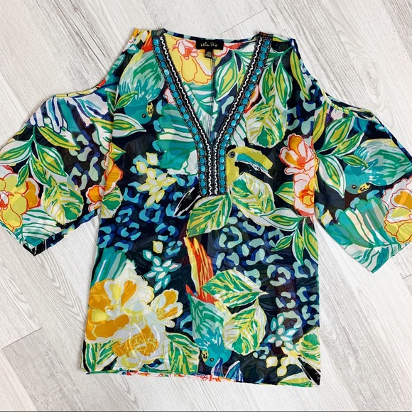 Melissa Paige Tropical Floral Sheer Beaded Top - Picture 3 of 8